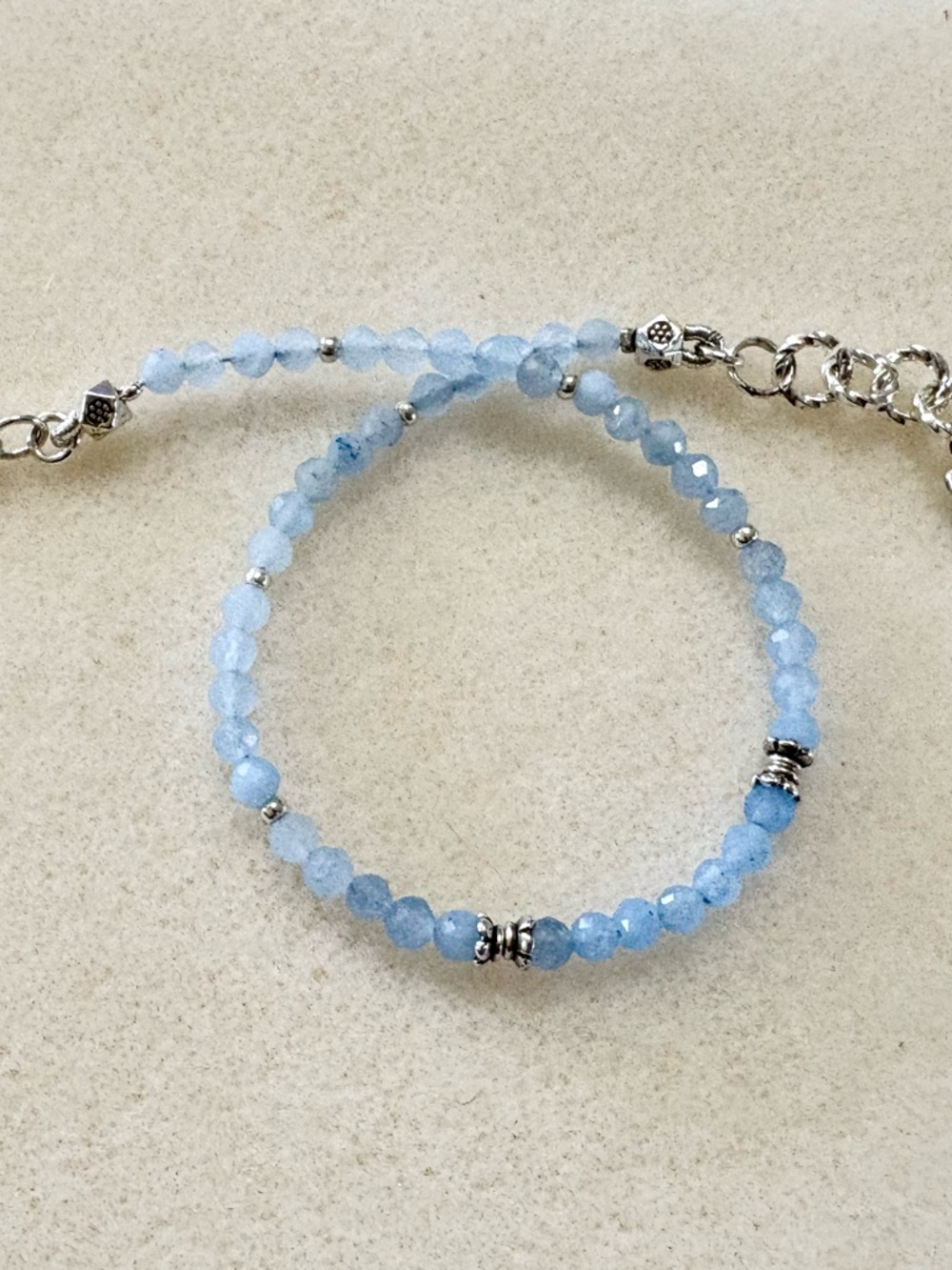 Aquamarine Bracelet – 3mm Faceted Beads | Dainty March Birthstone Jewelry - Picture 2 of 4